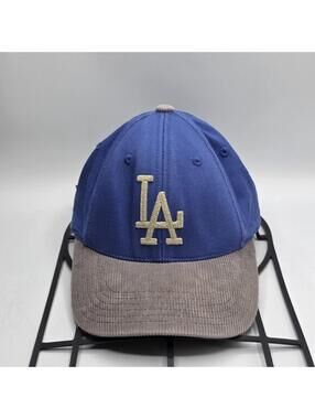 American Needle LA Dodgers Cooperstown Hat Blue Corduroy Brim Leather Strapback